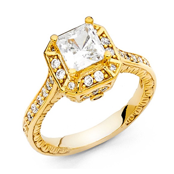 14KAntique-Style Halo 1-CT Princess CZ Engagement